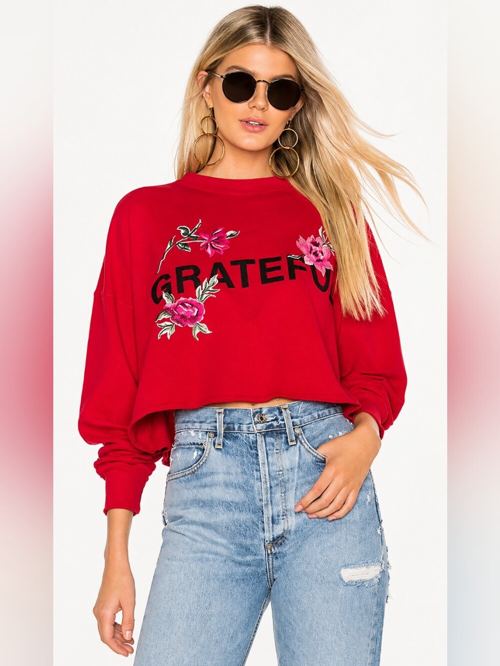 Spiritual Gangster (135$) | Cropped Floral 'Grateful' Sweatshirt, Size XS